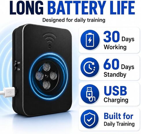Smart Anti Barking Device for Dogs, 4-Emitter Ultrasonic Bark Deterrent, 50 FT Range, 3 Modes, USB Rechargeable Bark Control Box for 20-120 lb Dogs, Indoor Outdoor Use in Kuwait
