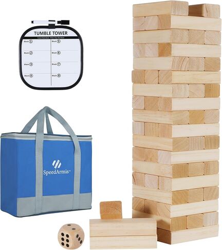 SpeedArmis Mini Tumble Tower, 54PCS Wooden Stacking Game with 4 Dice Set in Saudi Arabia