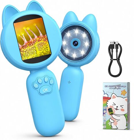 Kids Digital Microscope, 2-Inch Screen, 4X Zoom, 8 LEDs, Blue in Saudi Arabia