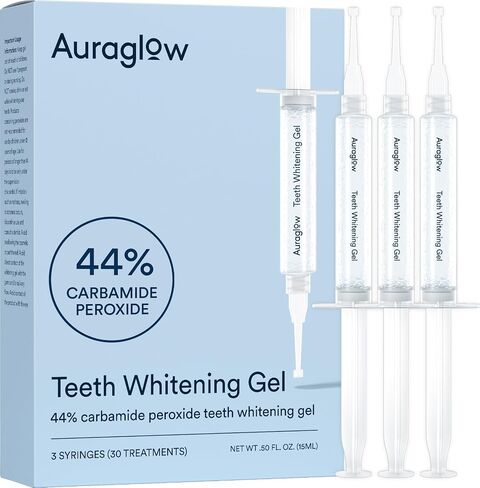 Auraglow Teeth Whitening Gel Syringe Refill Pack, 44% Carbamide Peroxide, (3X) 5ml Syringes, 30 Whitening Treatments in Saudi Arabia