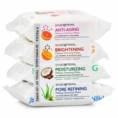 SpaScriptions Makeup Cleansing Wipes 30 CT, Variety 4 pack, 120 Count Total in Kuwait
