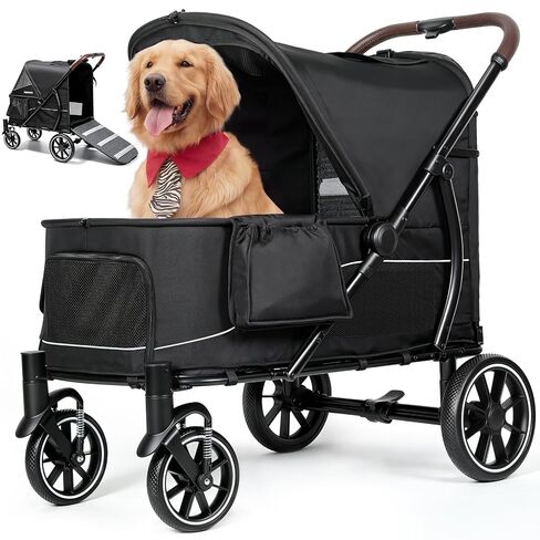 ELEMARA Large Dog Stroller with Walk-in Ramp, up to 110 lbs – Heavy Duty Dog Stroller for Large Dogs & 2 Medium Dogs, All-Terrain Wagon for Senior, Injured & Post-Surgery Pets in Saudi Arabia