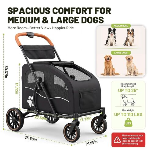 Dog Stroller for Large Dogs(up to 110lbs), Foldable Pet Stroller with Detachable & Collapsible Cabin, Dog Stroller for 2 Dogs or Multiple Cats, Spacious Dog Wagon for Large Dog & Medium Dog 20+ lbs in Kuwait