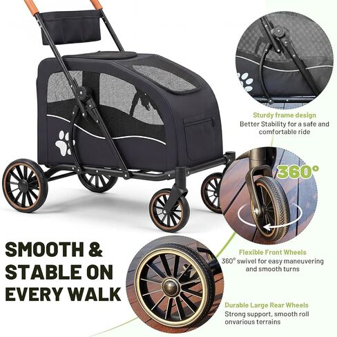 Dog Stroller for Large Dogs(up to 110lbs), Foldable Pet Stroller with Detachable & Collapsible Cabin, Dog Stroller for 2 Dogs or Multiple Cats, Spacious Dog Wagon for Large Dog & Medium Dog 20+ lbs in Kuwait