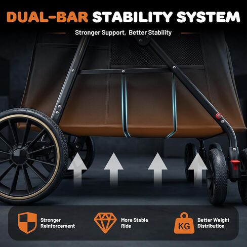 Dog Stroller for Medium Dogs & Large Breeds, Foldable Pet Stroller for Multiple Pets Up to 80 lbs, Dual Carbon Steel Support Bars, All-Terrain Wheels, Cup Holder & Storage Pocket in Kuwait
