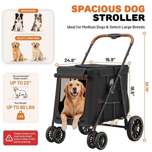Dog Stroller for Medium Dogs & Large Breeds, Foldable Pet Stroller for Multiple Pets Up to 80 lbs, Dual Carbon Steel Support Bars, All-Terrain Wheels, Cup Holder & Storage Pocket in Kuwait