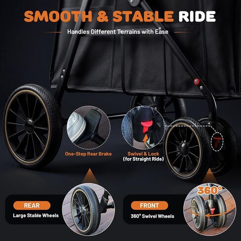 Dog Stroller for Medium Dogs & Large Breeds, Foldable Pet Stroller for Multiple Pets Up to 80 lbs, Dual Carbon Steel Support Bars, All-Terrain Wheels, Cup Holder & Storage Pocket in Kuwait