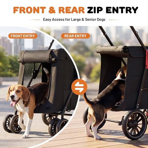 Dog Stroller for Medium Dogs & Large Breeds, Foldable Pet Stroller for Multiple Pets Up to 80 lbs, Dual Carbon Steel Support Bars, All-Terrain Wheels, Cup Holder & Storage Pocket in Kuwait