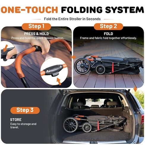 Dog Stroller for Medium Dogs & Large Breeds, Foldable Pet Stroller for Multiple Pets Up to 80 lbs, Dual Carbon Steel Support Bars, All-Terrain Wheels, Cup Holder & Storage Pocket in Kuwait