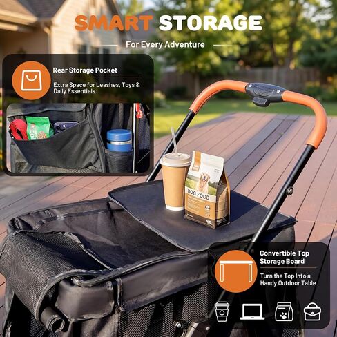 Dog Stroller for Medium Dogs & Large Breeds, Foldable Pet Stroller for Multiple Pets Up to 80 lbs, Dual Carbon Steel Support Bars, All-Terrain Wheels, Cup Holder & Storage Pocket in Kuwait