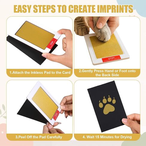 4Pcs Inkless Hand and Footprint Kit Print Kit for Dogs & Cats Gold Black in Saudi Arabia