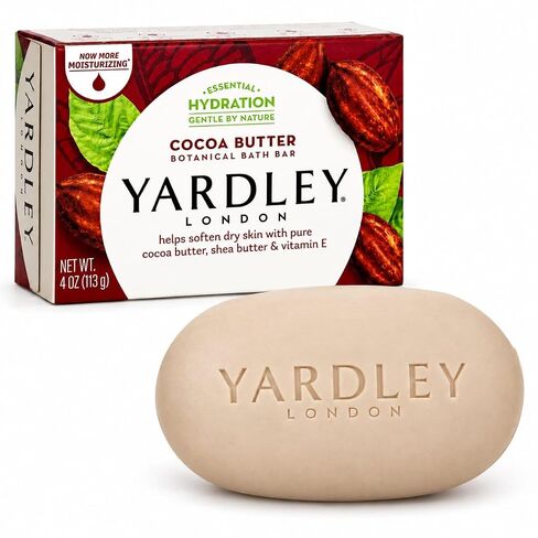 Yardley London Moisturizing Bath Soap Bar Cocoa Butter, Helps Soften Dry Skin with Pure Cocoa, Shea Butter and Vitamin E, 4.0 oz Bath Bar, 1 Soap Bar in Kuwait