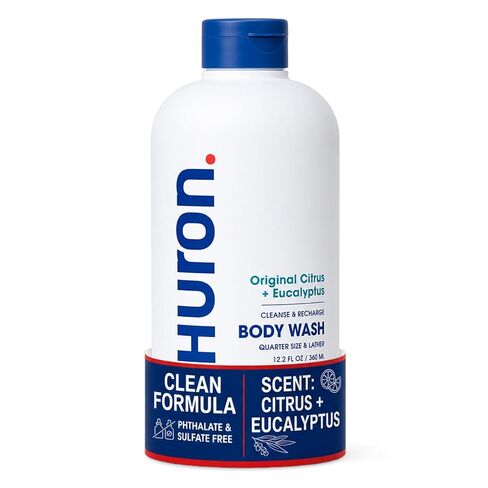 Huron Men’s Moisturizing Body Wash – Crisp & Invigorating Scent of Citrus, Eucalyptus, Mint, & Aromatic Greens - Made With Coconut Oil, Vitamin E & Witch Hazel – Vegan, Cruelty-Free - 12.2 fl oz in Kuwait