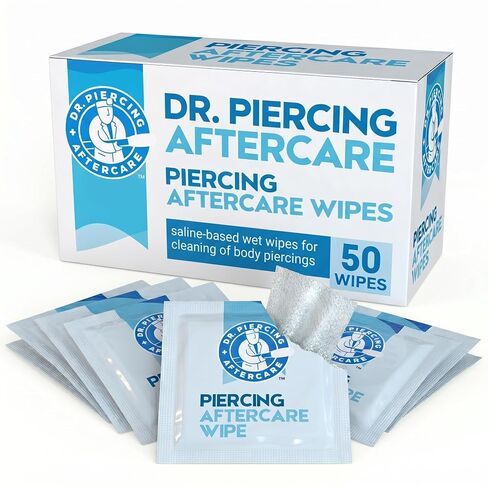 Dr. Piercing Aftercare Wipes – Piercing Aftercare | Saline Solution for Piercings - Keloid Bump Ear Piercing Cleaner – Ears Lips Belly Nose Piercing Bump - Piercing Hole Cleaner (50 Count) in Kuwait
