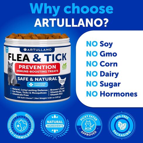 Flea and Tick Prevention for Cats - 135 Chews - Cat Flea & Tick Control in Kuwait