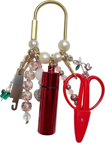 MEYAGO Needlepoint Bag Charm Tool Kit with Mini Embroidery Scissors, Needle Threader, Needle Holder Tube & Gold Keyring, Portable Embroidery Accessories for Cross Stitch Sewing DIY Crafts (Pink) in Kuwait
