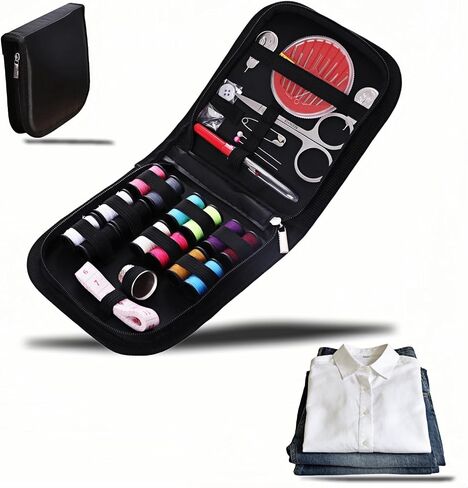 Portable Sewing Kit with 14 Threads & Scissors, Mini Travel Sewing Kit for Beginners & Adults, Emergency Sewing Set for Travelers, Gifts for Grandma Mom Friends, Compact Sewing Accessories (Black) in Kuwait