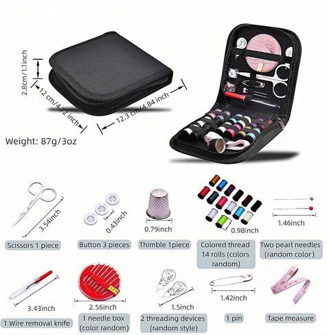 Portable Sewing Kit with 14 Threads & Scissors, Mini Travel Sewing Kit for Beginners & Adults, Emergency Sewing Set for Travelers, Gifts for Grandma Mom Friends, Compact Sewing Accessories (Black) in Kuwait