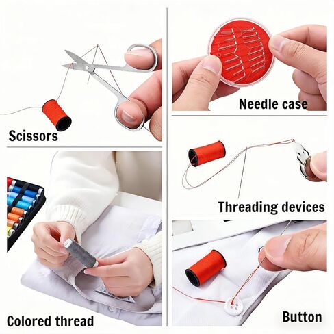 Portable Sewing Kit with 14 Threads & Scissors, Mini Travel Sewing Kit for Beginners & Adults, Emergency Sewing Set for Travelers, Gifts for Grandma Mom Friends, Compact Sewing Accessories (Black) in Kuwait