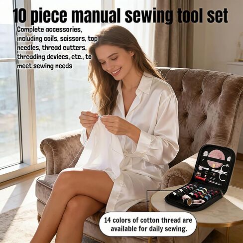Portable Sewing Kit with 14 Threads & Scissors, Mini Travel Sewing Kit for Beginners & Adults, Emergency Sewing Set for Travelers, Gifts for Grandma Mom Friends, Compact Sewing Accessories (Black) in Kuwait
