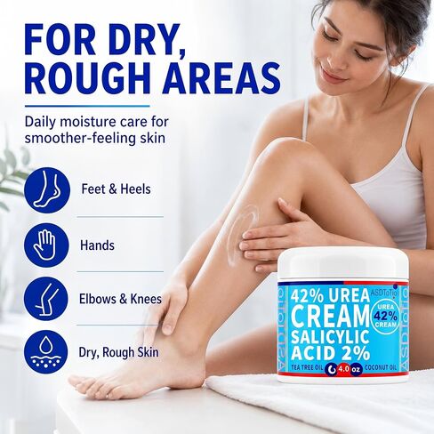 ASDToTio Urea Cream 42% - Premium Urea Foot Cream - With 2% Salicylic Acid, Tea Tree Oil, Shea Butter, Aloe Vera - For Feet, Hands, Heels, Elbows, Knees and More - 4 oz in Kuwait