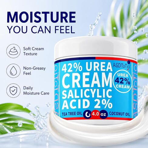 ASDToTio Urea Cream 42% - Premium Urea Foot Cream - With 2% Salicylic Acid, Tea Tree Oil, Shea Butter, Aloe Vera - For Feet, Hands, Heels, Elbows, Knees and More - 4 oz in Kuwait