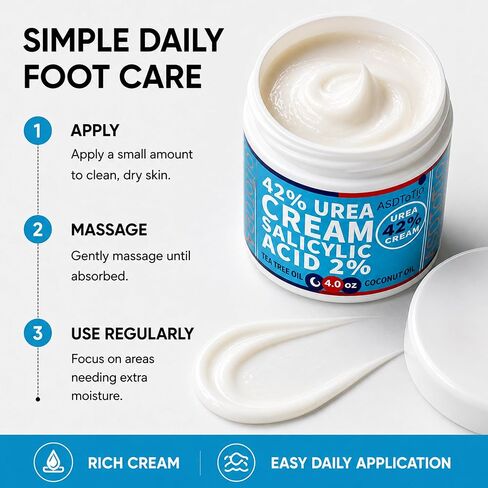 ASDToTio Urea Cream 42% - Premium Urea Foot Cream - With 2% Salicylic Acid, Tea Tree Oil, Shea Butter, Aloe Vera - For Feet, Hands, Heels, Elbows, Knees and More - 4 oz in Kuwait