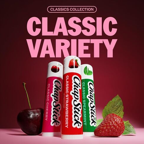 ChapStick Classic Spearmint, Cherry and Strawberry Lip Balm Tubes Variety Pack - 0.15 Oz Each (Pack of 3) in Saudi Arabia
