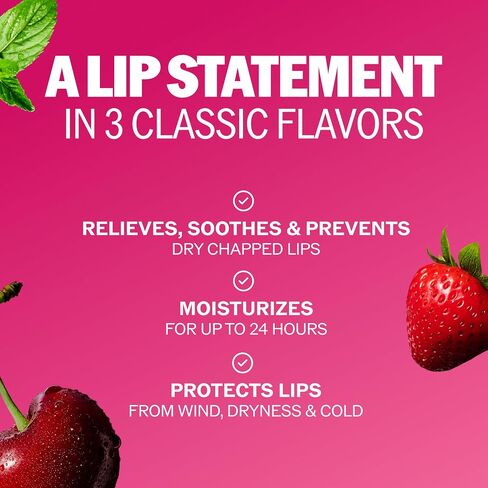 ChapStick Classic Spearmint, Cherry and Strawberry Lip Balm Tubes Variety Pack - 0.15 Oz Each (Pack of 3) in Saudi Arabia
