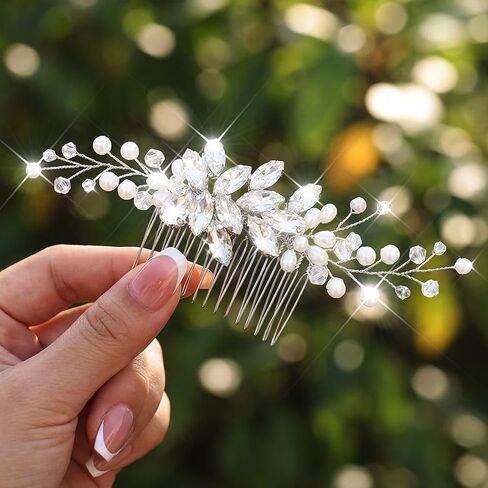 Catery Crystal Bride Wedding Hair Combs Sliver Bridal Hair Piece Pearl Hair Clips Hair Accessories for Women and Girls (A Silver) in Kuwait
