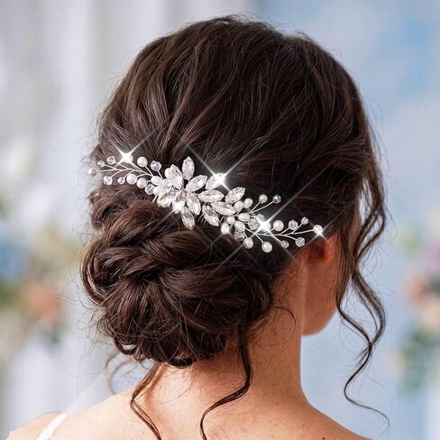 Catery Crystal Bride Wedding Hair Combs Sliver Bridal Hair Piece Pearl Hair Clips Hair Accessories for Women and Girls (A Silver) in Kuwait
