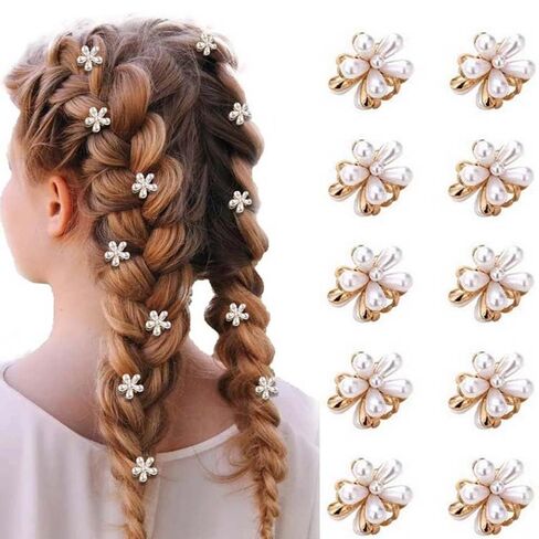 10 قطع من مشابك اللؤلؤ الصغيرة مع تصميم زهرة، مشابك شعر صناعية جميلة لتزيين الشعر للنساء والفتيات in Kuwait
