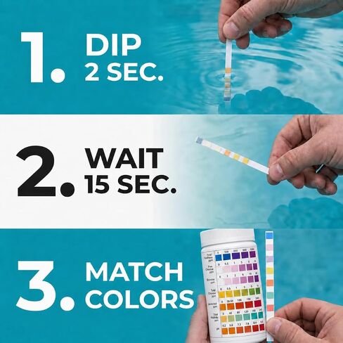 Premium Pool and Spa Test Strips - 100 ct - 7 Way Accurate Testing Strip for Pool + Hot Tub | Chlorine Bromine Alkalinity pH Hardness & Cyanuric Acid | Water Quality Testing Kit for Water Maintenance in Saudi Arabia