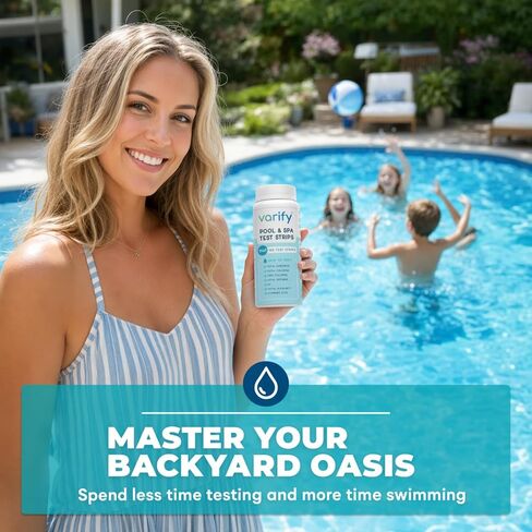 Premium Pool and Spa Test Strips - 100 ct - 7 Way Accurate Testing Strip for Pool + Hot Tub | Chlorine Bromine Alkalinity pH Hardness & Cyanuric Acid | Water Quality Testing Kit for Water Maintenance in Saudi Arabia