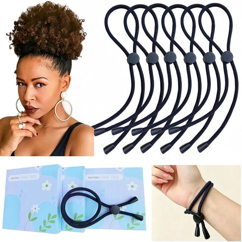 15PCS NEW Adjustable Headband Hair Tie for Thick Heavy Natural Kinky & Curly Hair. Adjustable Sizing for the Afro Puff Ponytail, Hair Bun, High Puff and Updos (BLACK＆GREEN＆PINK-15PCS) in Kuwait