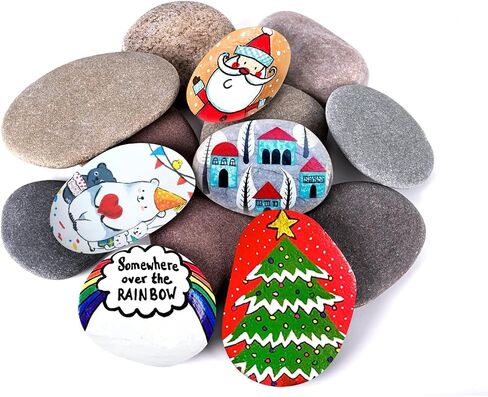 River Rocks for Painting 25 Pcs Large 2-3 Inch Flat Smooth Painting Stones Craft Rock to Paint for Kids Crafts Painting Bulk in Kuwait