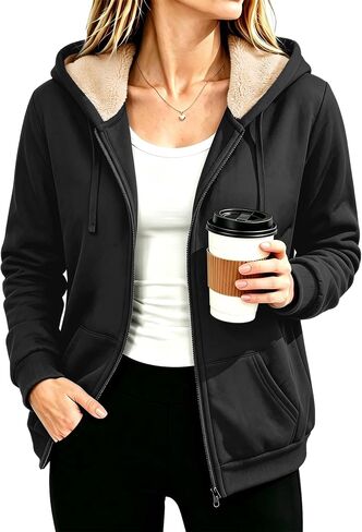 GEEK LIGHTING Hoodies for Women Sherpa Lined Winter Fleece Sweatshirt - Full Zip Up Thick in Kuwait
