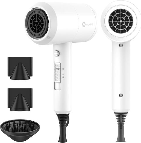 Slopehill Professional Ionic Hair Dryer, Powerful 1800W Fast Drying Low Noise Blow Dryer with 2 Concentrator Nozzle 1 Diffuser Attachments for Home Salon Travel (White) in Kuwait