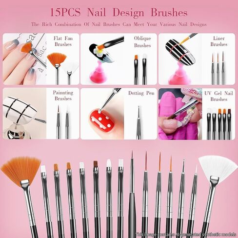 32pcs Nail Art Brushes,Acrylic Nail Brush,Nail Brushes For Nail Art,Nail Art Dotting Tool Set,Nail Art Tool Set,Nail Art Liner Brush,Nail Dust Brush,Nail Drawing Pens For Beginners And Salon Home Use in Kuwait