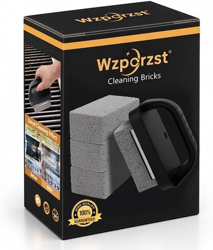 كتلة من الطوب لتنظيف الشواية من Wzporzst، طوب حجري لتنظيف الشواية شديد التحمل مع مقبض، حجر تنظيف شبكة الخفاف لإزالة شوايات الشواء وحمام السباحة والحوض (4 عبوات) in Kuwait