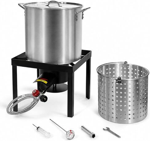 Barton 64Qt Turkey Deep Fryer w/High Pressure Burner All Purpose Aluminum 100,000 BTU Outdoor Boiler Roaster Clam Bake Crawfish Pot Boiling Lid Seafood Cajun Gas Stove Burner Stand Injector in Kuwait