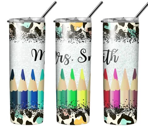 Personalized Teacher Leopard Tumbler Wrap Sublimation Transfer - Ready to Press - 20 oz Straight - Tumbler Wrap, Sub Transfer, Customized in Saudi Arabia