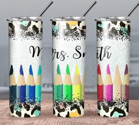 Personalized Teacher Leopard Tumbler Wrap Sublimation Transfer - Ready to Press - 20 oz Straight - Tumbler Wrap, Sub Transfer, Customized in Saudi Arabia