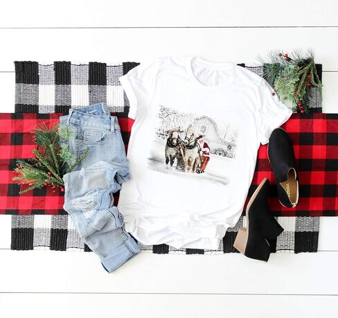 Christmas Ranch Scene Sublimation Transfer, Horses, Santa, Sleigh, Barn, Printed Sub, Sublimation Design Transfer, Ready to Use, Adult/Child Shirt in Saudi Arabia