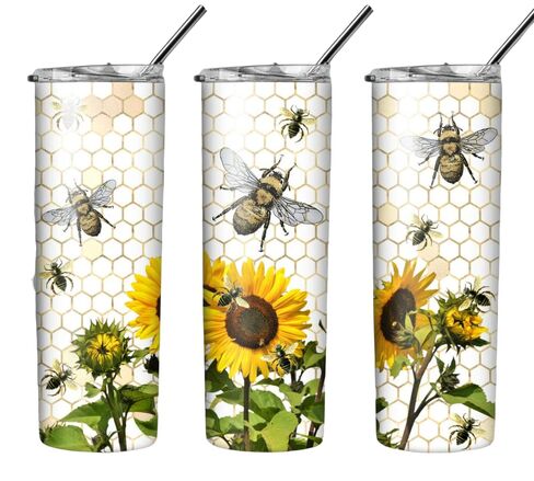 Sunflower Bees Tumbler Sublimation Transfer, Ready to Press, 20 oz Straight Tumbler, Sunflowers Transfer for Tumbler, Bee Transfer Wrap in Kuwait