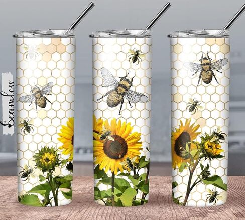 Sunflower Bees Tumbler Sublimation Transfer, Ready to Press, 20 oz Straight Tumbler, Sunflowers Transfer for Tumbler, Bee Transfer Wrap in Kuwait