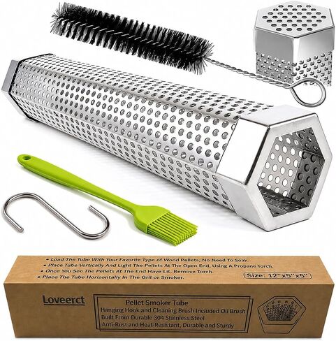 Loveerct Pellet Smoker Tube 12in Stainless Steel BBQ Smoke Tube for Hot or Cold Smoking 5 Hours of Billowing smoke,Stainless Steel Pellet Smoker Tube for All Grill or Smoker in Saudi Arabia