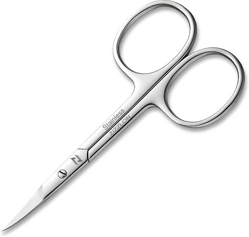 ZIZZLON Cuticle Scissors Extra Fine Curved Stainless Steel Eyebrow Scissors, Professional Grooming Scissors for Beard, Nose Hair, Eyelash, Mustache, Dry Skin - Manicure Scissors in Kuwait