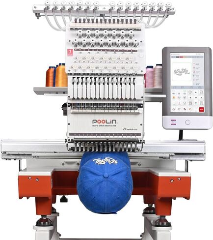 Poolin 15 Needle Commercial Embroidery Machine, 20" x 14" Large Embroidery Area,10" Touchscreen, InStitch OS5 System,270° Cap Embroidery, WiFi & USB, 11 Hoops for Hats, Shirts, Patches and Shoes in Saudi Arabia