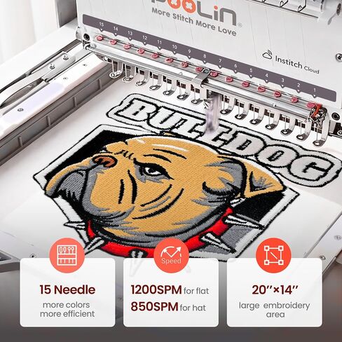 Poolin 15 Needle Commercial Embroidery Machine, 20" x 14" Large Embroidery Area,10" Touchscreen, InStitch OS5 System,270° Cap Embroidery, WiFi & USB, 11 Hoops for Hats, Shirts, Patches and Shoes in Saudi Arabia